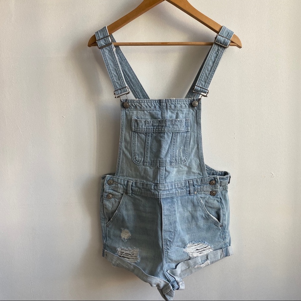 H&M Light Blue Denim Wash Short Overalls